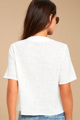 Lift My Spirits White Button-Up Crop Top