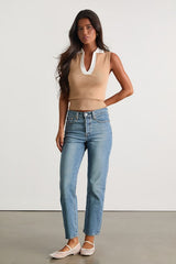 Henriette Beige and White Collared Sweater Top