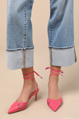 Ansel Coral Snake-Embossed Lace-Up Pumps