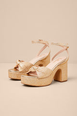 Rosamond Gold Raffia Knotted Platform High Heel Sandals
