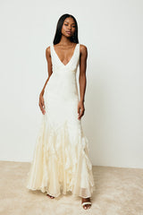 Deluca Ivory Sleeveless Ruffled Maxi Dress