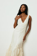 Deluca Ivory Sleeveless Ruffled Maxi Dress