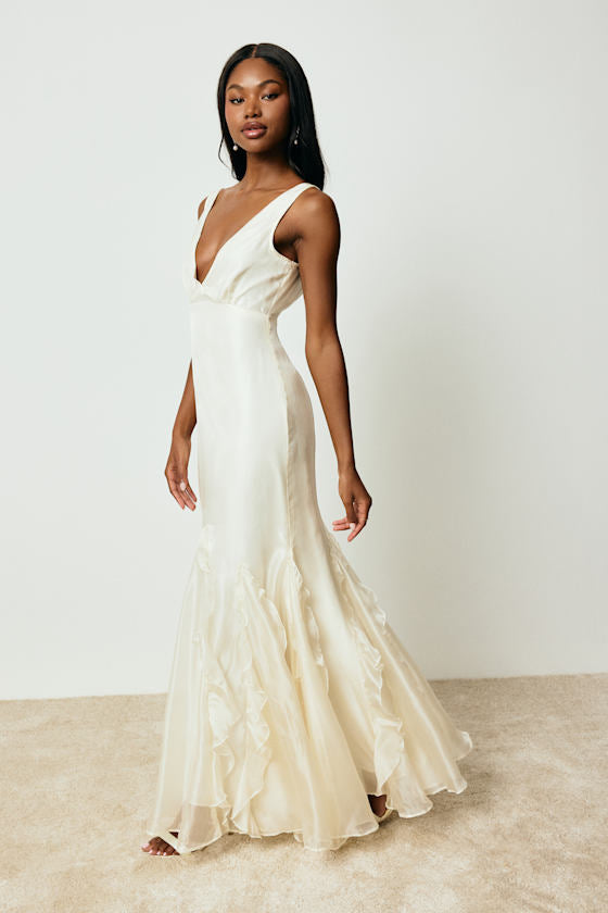 Deluca Ivory Sleeveless Ruffled Maxi Dress