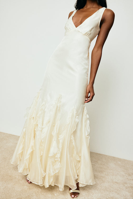 Deluca Ivory Sleeveless Ruffled Maxi Dress