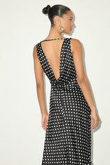 Incredible Love Black Polka Dot Satin Cowl Back Midi Slip Dress