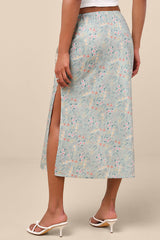 Agatha Sage Multi Floral Satin Midi Skirt