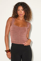 Carsten Brown Ruched Cutout Tank Top
