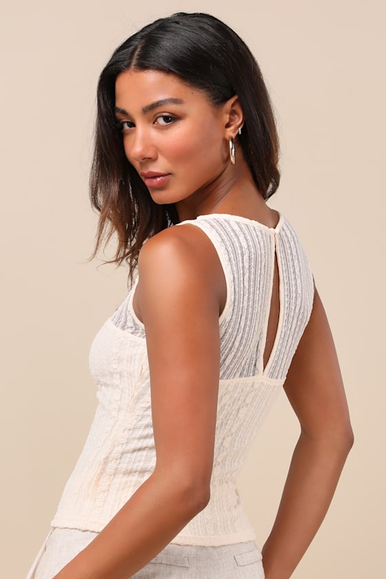 Aleysa Cream Floral Lace Tank Top