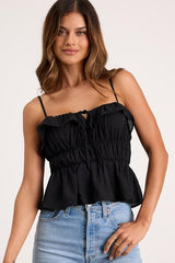 Nicolet Black Tie-Front Peplum Cami Top