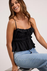 Nicolet Black Tie-Front Peplum Cami Top