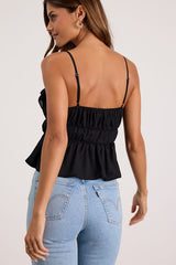Nicolet Black Tie-Front Peplum Cami Top