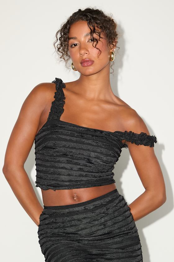 Arcelia Black Ruffled Crop Tank Top