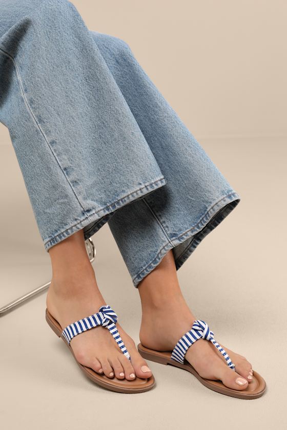 Roderick Blue and White Striped Thong Sandals