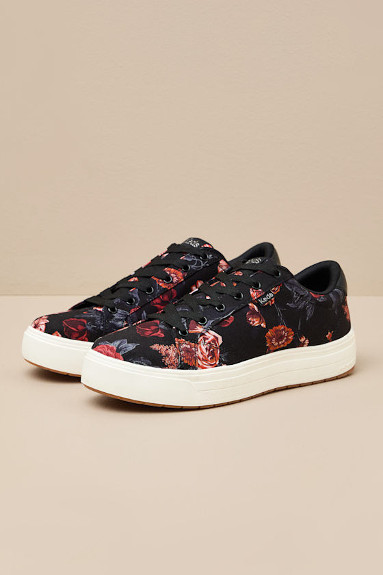 Park Black and Blush Floral Lace-Up Platform Sneakers