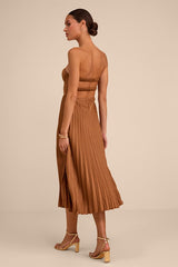 Irelyn Light Brown Satin Bustier Midi Dress