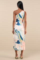 Rhema White Multi Abstract Print Satin Midi Dress