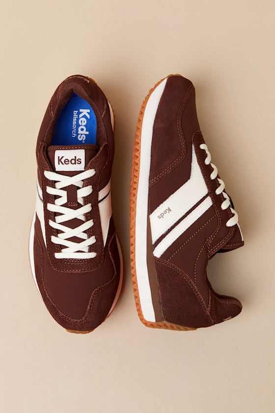 Rena Brown and Cream Suede Leather Lace-Up Sneakers