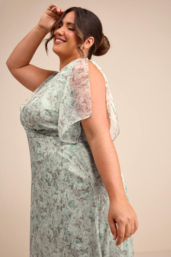 Dreamiest Desires Sage Green Floral Flutter Sleeve Maxi Dress