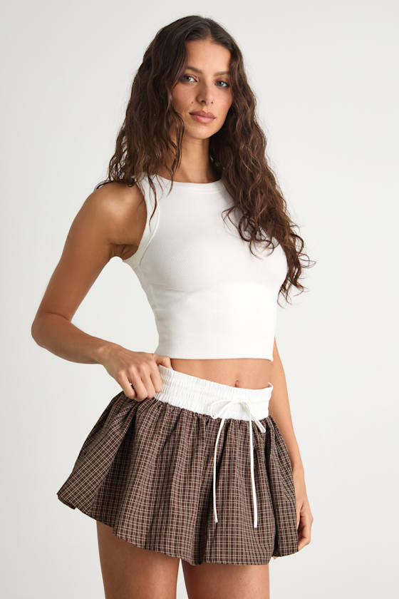 Parker Brown Gingham Mini Skort
