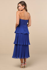 Seriously Sensational Cobalt Blue Strapless Tiered Midi Dress