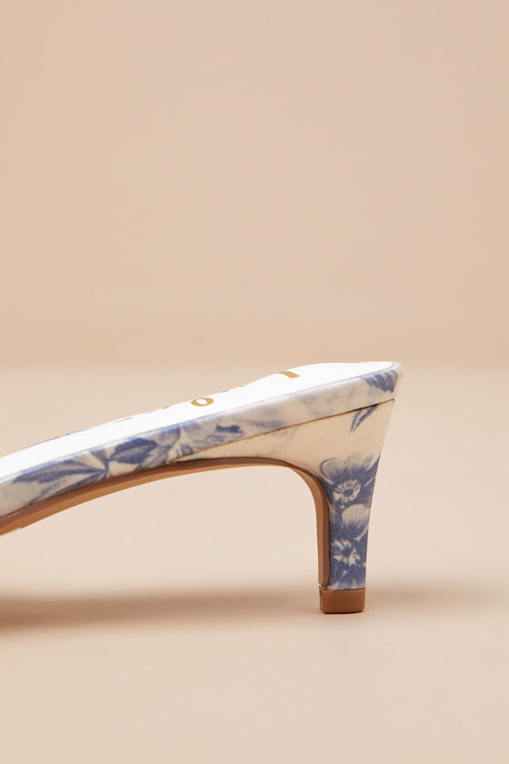 Cherrey Baby Blue Floral Kitten Heel Mule Pumps