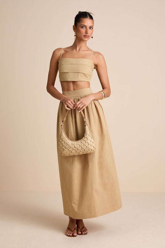 Marina Tan Cotton High-Rise Maxi Skirt