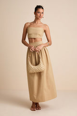 Marina Tan Cotton High-Rise Maxi Skirt