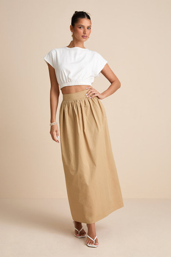 Marina Tan Cotton High-Rise Maxi Skirt