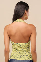 Aruna Light Green Floral Textured Knit Halter Top