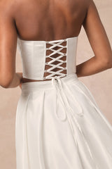 Angelica White Satin Strapless Three-Piece Maxi Dress