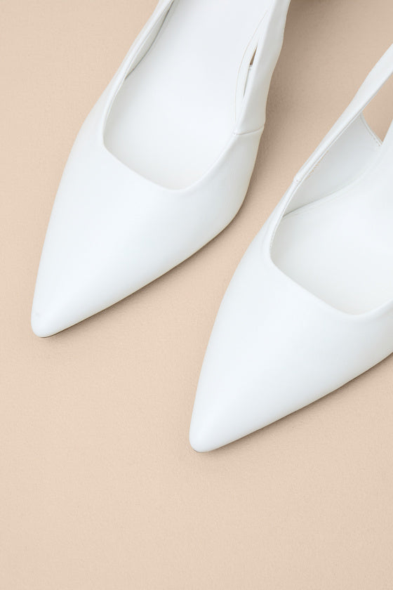 Honorata White Pointed-Toe Slingback Pumps