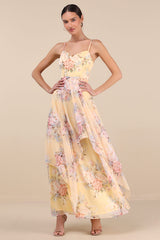 Breigh Yellow Floral Sleeveless Maxi Dress