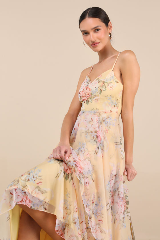 Breigh Yellow Floral Sleeveless Maxi Dress