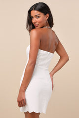 Ineth White Denim Strapless Embroidered Mini Dress