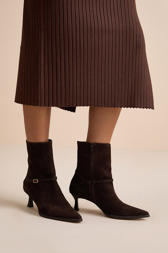 Ilhana Chocolate Suede Leather Mid-Calf Boots