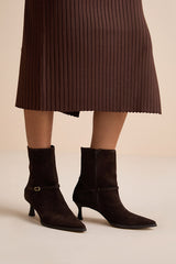 Ilhana Chocolate Suede Leather Mid-Calf Boots