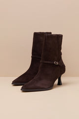 Ilhana Chocolate Suede Leather Mid-Calf Boots