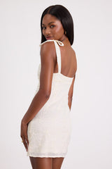 Mizuki Cream Embroidered Tie-Strap Mini Dress