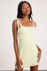 Mizuki Light Sage Embroidered Tie-Strap Mini Dress