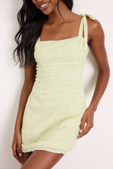 Mizuki Light Sage Embroidered Tie-Strap Mini Dress