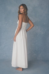 Ania White Strapless Smocked Midi Dress
