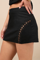 Mahsa Black Crochet Embroidered High-Rise Mini Skirt