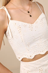Kamilla Cream Eyelet Embroidered Tie-Strap Tank Top