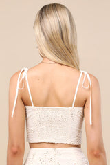 Kamilla Cream Eyelet Embroidered Tie-Strap Tank Top
