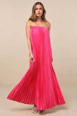 Divian Hot Pink Ombre Pleated Swing Maxi Dress