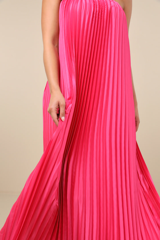 Divian Hot Pink Ombre Pleated Swing Maxi Dress