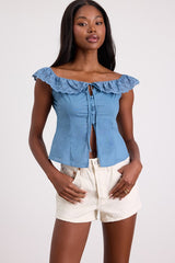 Alesana Blue Eyelet Embroidered Button-Front Top