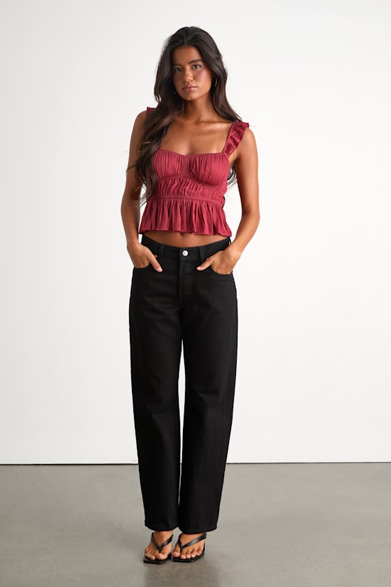 Sophisticate Rust Red Satin Peplum Tank Top