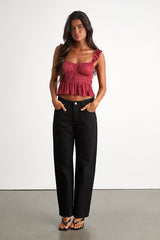 Sophisticate Rust Red Satin Peplum Tank Top