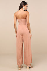 Breezy Essential Light Brown Linen Wide-Leg Jumpsuit